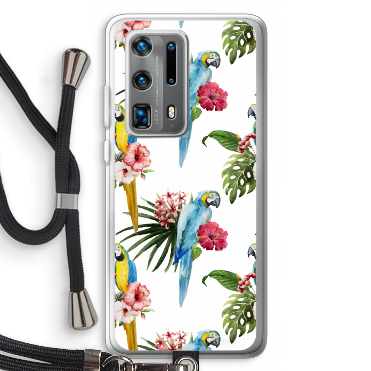 Kleurrijke papegaaien: Huawei P40 Pro Plus Transparant Hoesje met koord