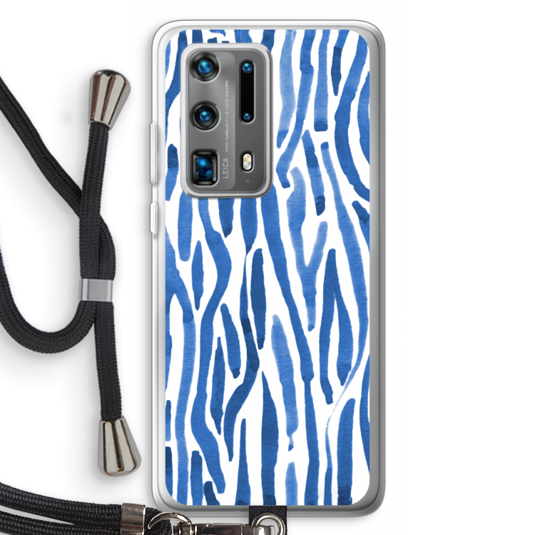Blauwe nerven: Huawei P40 Pro Plus Transparant Hoesje met koord