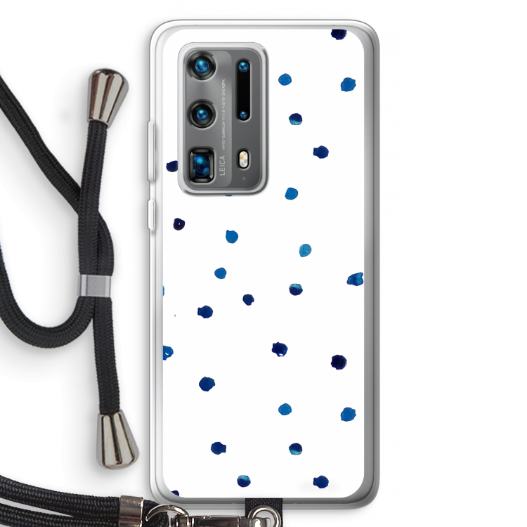 Blauwe stippen: Huawei P40 Pro Plus Transparant Hoesje met koord