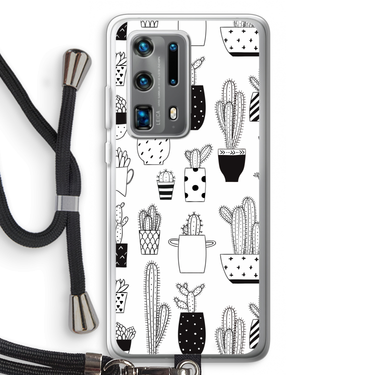 Cactusmotief: Huawei P40 Pro Plus Transparant Hoesje met koord