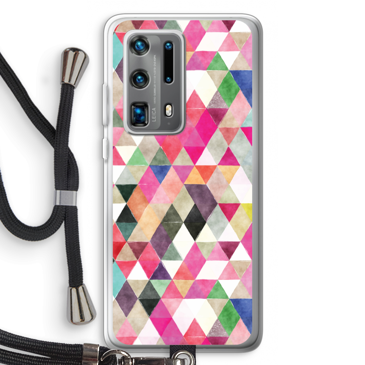 Gekleurde driehoekjes: Huawei P40 Pro Plus Transparant Hoesje met koord