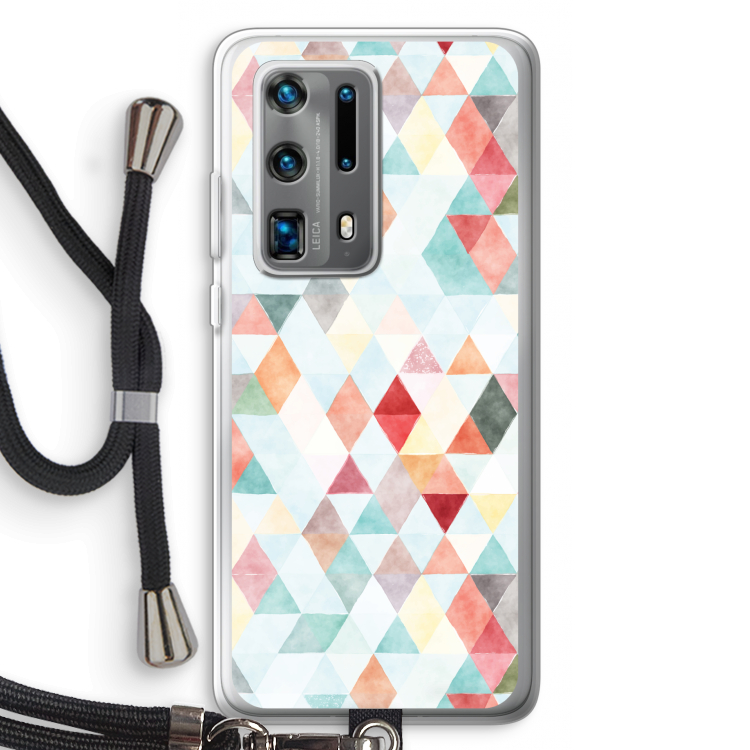 Gekleurde driehoekjes pastel: Huawei P40 Pro Plus Transparant Hoesje met koord
