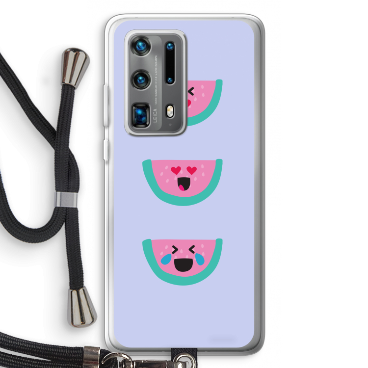 Smiley watermeloen: Huawei P40 Pro Plus Transparant Hoesje met koord