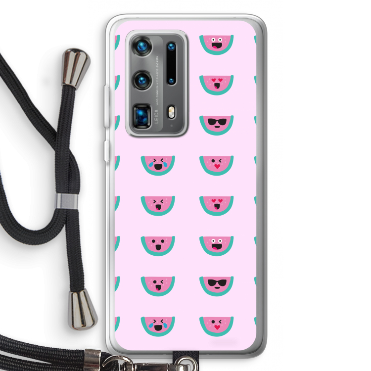 Smiley watermeloenprint: Huawei P40 Pro Plus Transparant Hoesje met koord