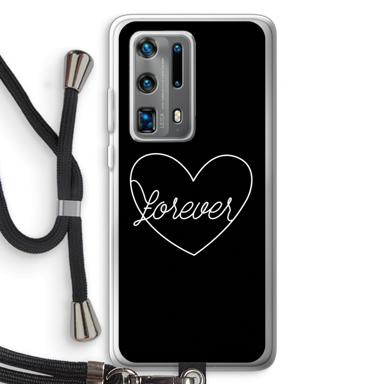 Forever heart black: Huawei P40 Pro Plus Transparant Hoesje met koord