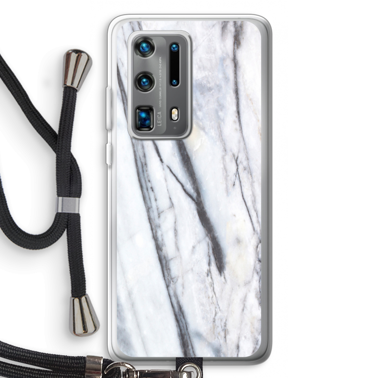 Gestreepte marmer: Huawei P40 Pro Plus Transparant Hoesje met koord