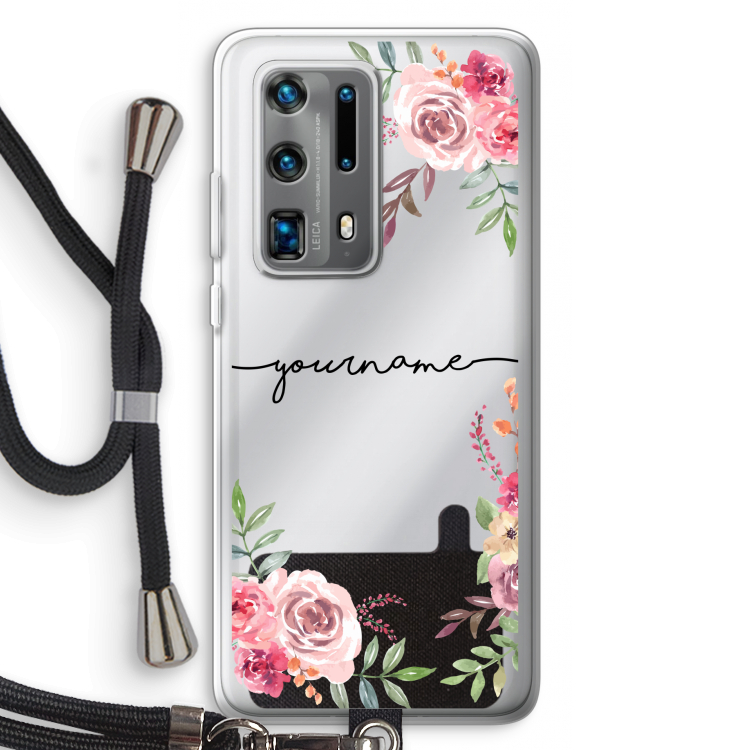 Rozen: Huawei P40 Pro Plus Transparant Hoesje met koord