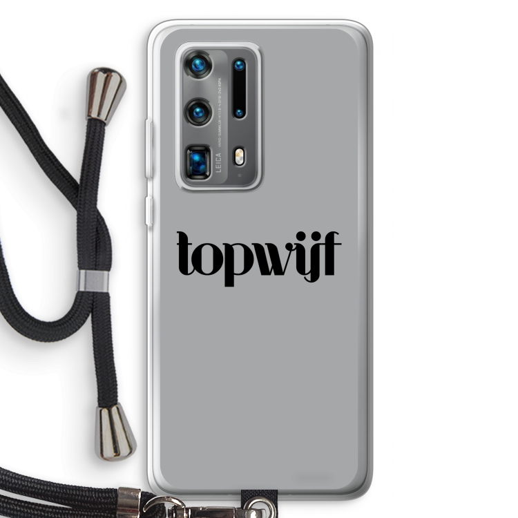 Topwijf Grijs Zwart: Huawei P40 Pro Plus Transparant Hoesje met koord