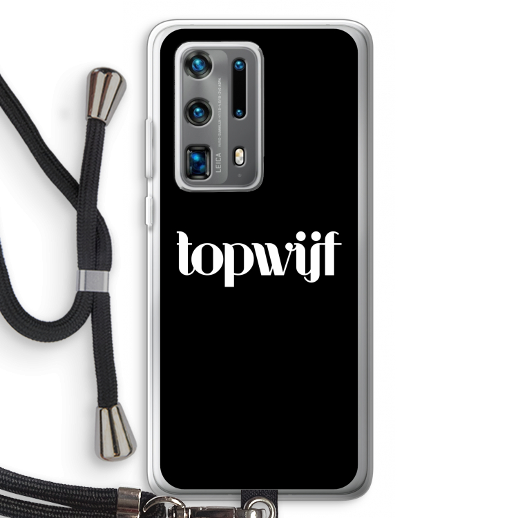 Topwijf Zwart: Huawei P40 Pro Plus Transparant Hoesje met koord