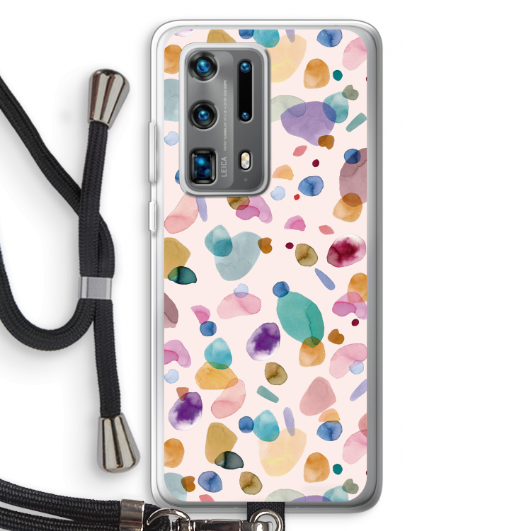 Terrazzo Memphis Pink: Huawei P40 Pro Plus Transparant Hoesje met koord