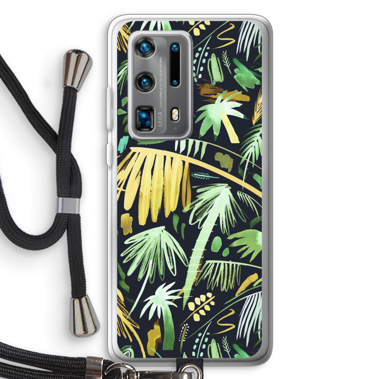 Tropical Palms Dark: Huawei P40 Pro Plus Transparant Hoesje met koord