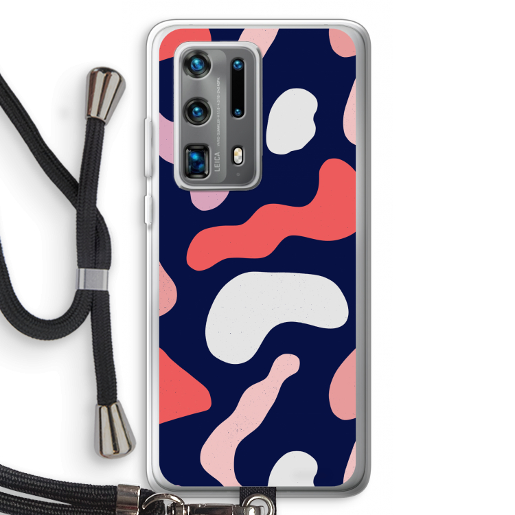 Memphis Shapes Pink: Huawei P40 Pro Plus Transparant Hoesje met koord