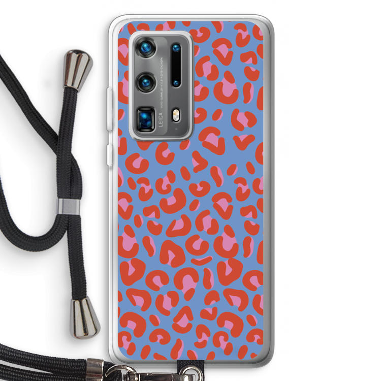 Leopard blue: Huawei P40 Pro Plus Transparant Hoesje met koord
