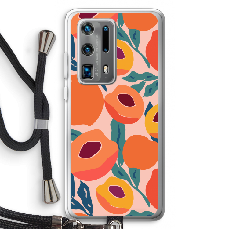 Perzik: Huawei P40 Pro Plus Transparant Hoesje met koord