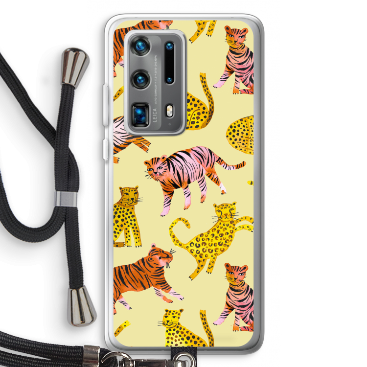 Cute Tigers and Leopards: Huawei P40 Pro Plus Transparant Hoesje met koord