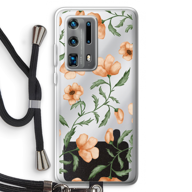 Peachy flowers: Huawei P40 Pro Plus Transparant Hoesje met koord