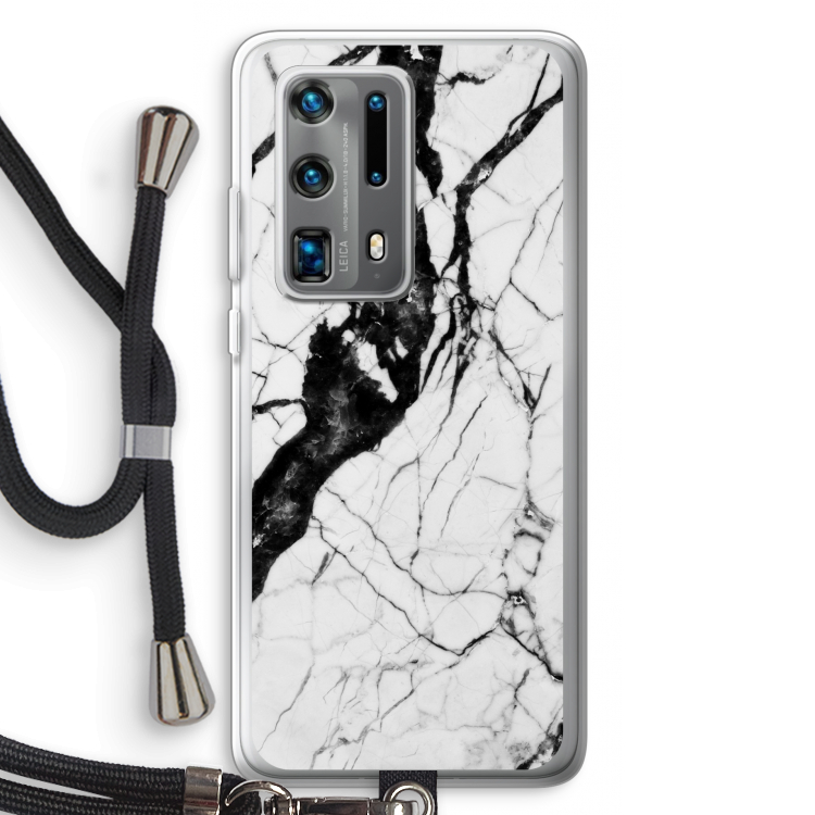 Witte marmer 2: Huawei P40 Pro Plus Transparant Hoesje met koord