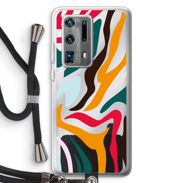 Colored Zebra: Huawei P40 Pro Plus Transparant Hoesje met koord