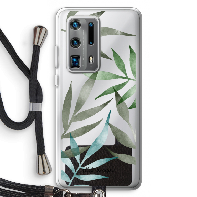 Tropical watercolor leaves: Huawei P40 Pro Plus Transparant Hoesje met koord