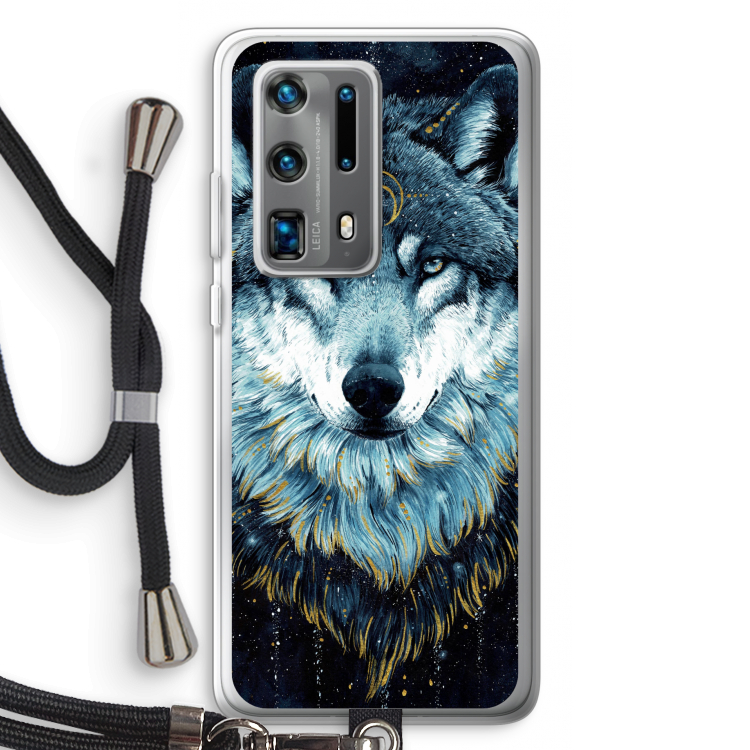 Darkness Wolf: Huawei P40 Pro Plus Transparant Hoesje met koord
