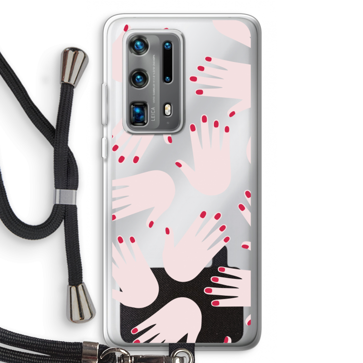 Hands pink: Huawei P40 Pro Plus Transparant Hoesje met koord