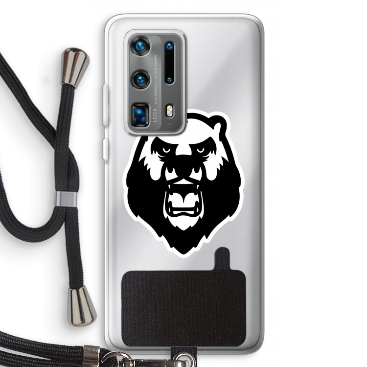 Angry Bear (white): Huawei P40 Pro Plus Transparant Hoesje met koord