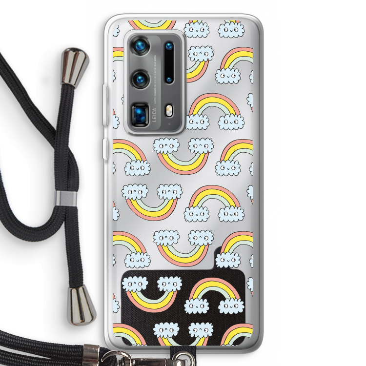 Regenboog: Huawei P40 Pro Plus Transparant Hoesje met koord
