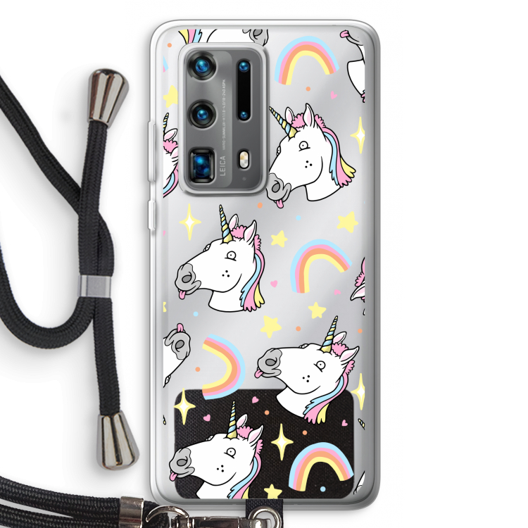 Rainbow Unicorn: Huawei P40 Pro Plus Transparant Hoesje met koord