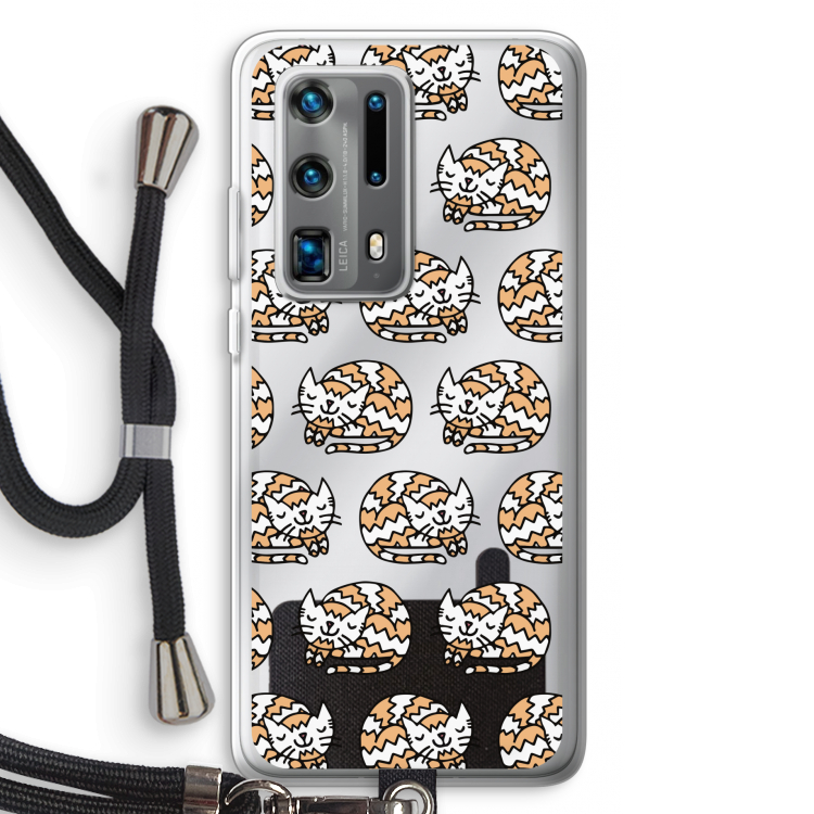 Slapende poes: Huawei P40 Pro Plus Transparant Hoesje met koord