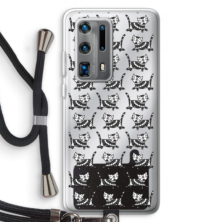 Zwarte poes: Huawei P40 Pro Plus Transparant Hoesje met koord