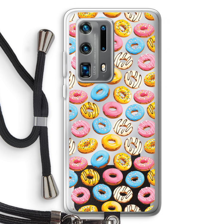 Pink donuts: Huawei P40 Pro Plus Transparant Hoesje met koord