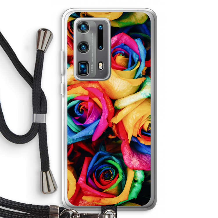 Neon bloemen: Huawei P40 Pro Plus Transparant Hoesje met koord