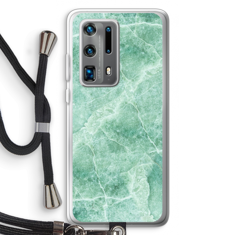 Groen marmer: Huawei P40 Pro Plus Transparant Hoesje met koord