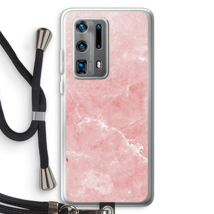 Roze marmer: Huawei P40 Pro Plus Transparant Hoesje met koord