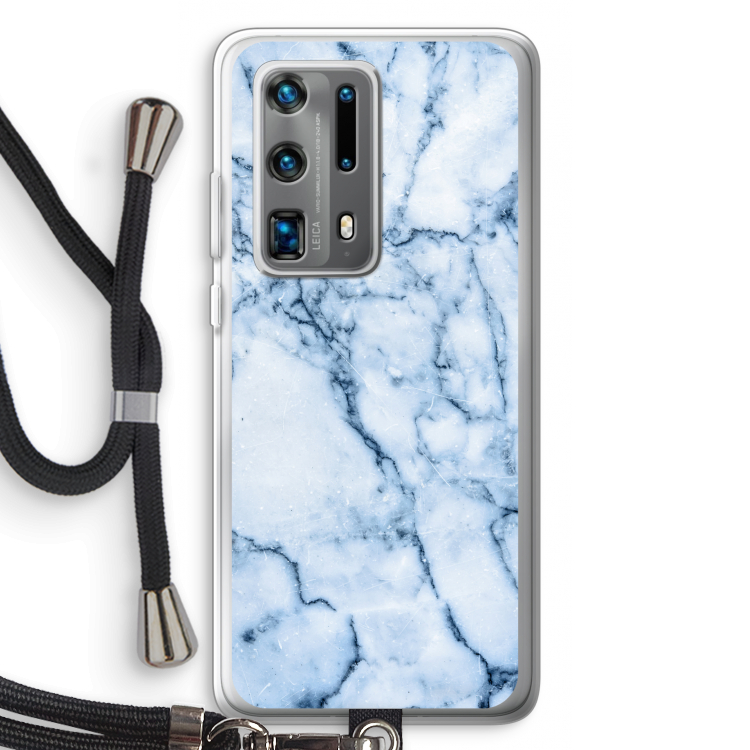 Blauw marmer: Huawei P40 Pro Plus Transparant Hoesje met koord