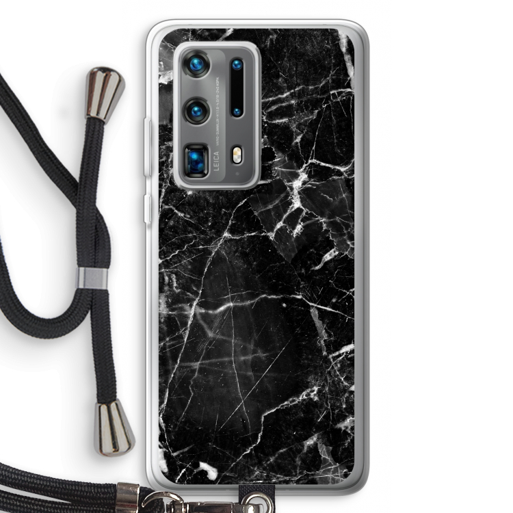 Zwart Marmer 2: Huawei P40 Pro Plus Transparant Hoesje met koord