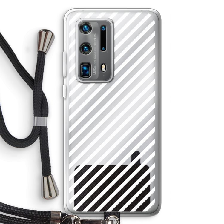 Strepen zwart-wit: Huawei P40 Pro Plus Transparant Hoesje met koord