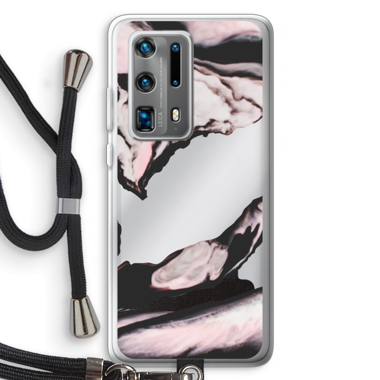Roze stroom: Huawei P40 Pro Plus Transparant Hoesje met koord