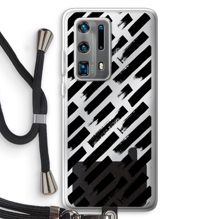 Zwarte vegen: Huawei P40 Pro Plus Transparant Hoesje met koord