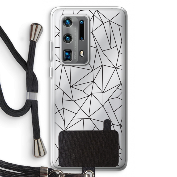 Geometrische lijnen zwart: Huawei P40 Pro Plus Transparant Hoesje met koord