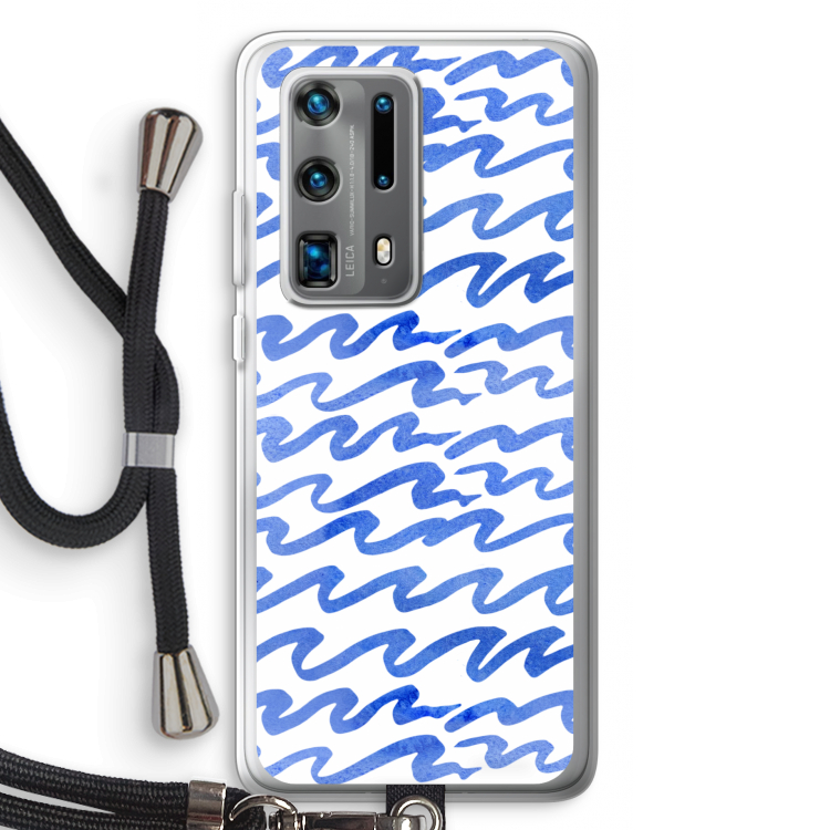 Blauwe golven: Huawei P40 Pro Plus Transparant Hoesje met koord