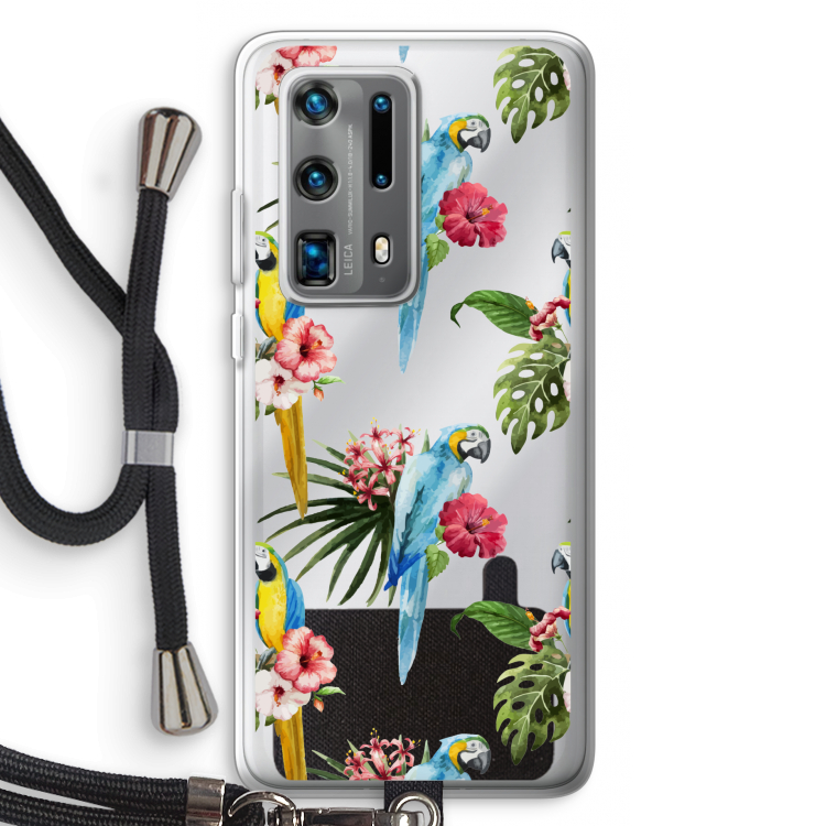 Kleurrijke papegaaien: Huawei P40 Pro Plus Transparant Hoesje met koord