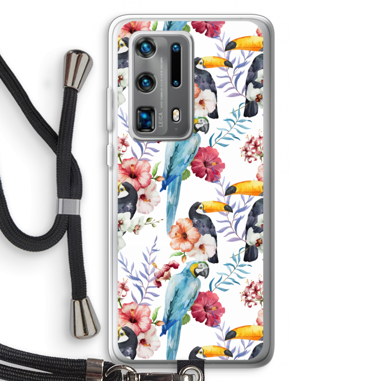 Bloemen tukan: Huawei P40 Pro Plus Transparant Hoesje met koord