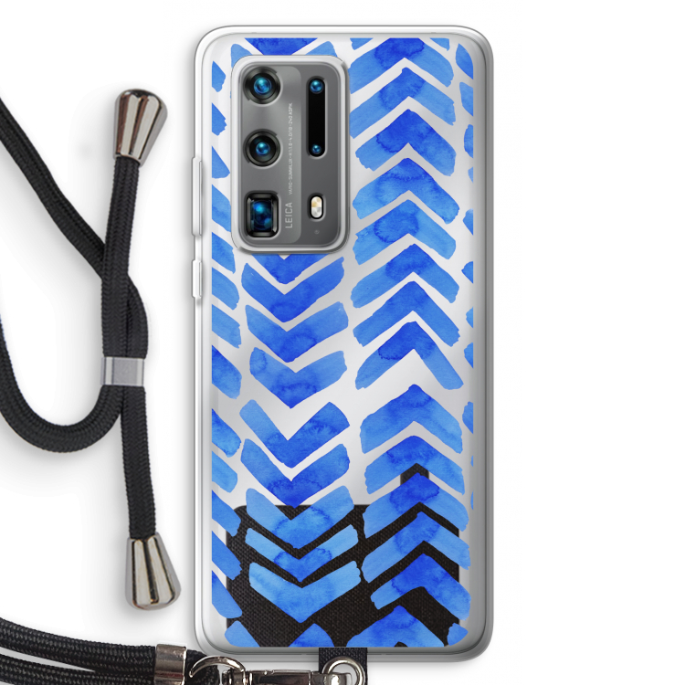 Blauwe pijlen: Huawei P40 Pro Plus Transparant Hoesje met koord
