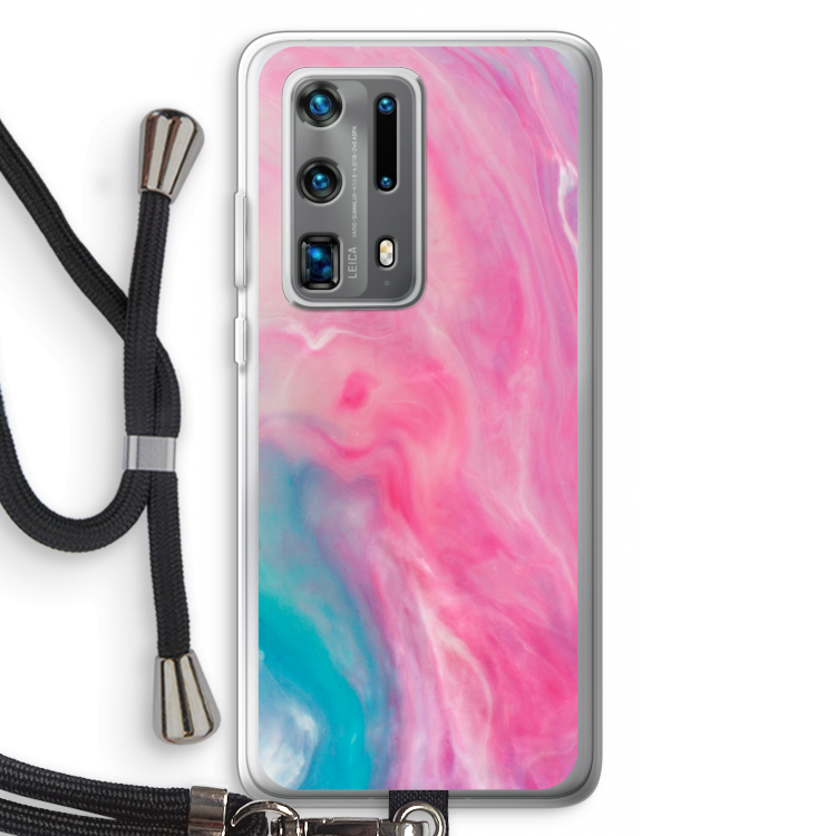 Roze explosie: Huawei P40 Pro Plus Transparant Hoesje met koord