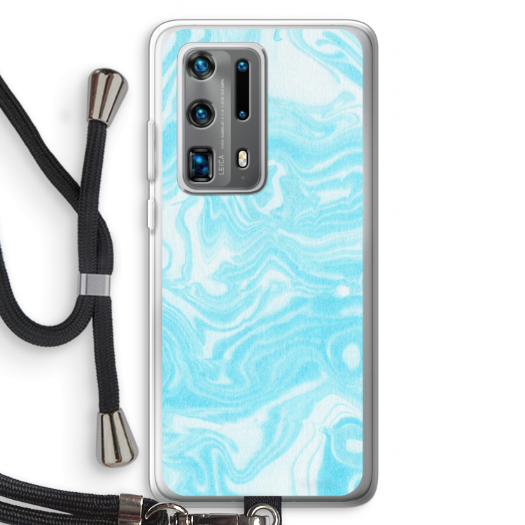 Waterverf blauw: Huawei P40 Pro Plus Transparant Hoesje met koord