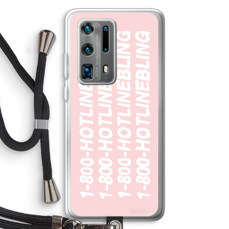 Hotline bling pink: Huawei P40 Pro Plus Transparant Hoesje met koord