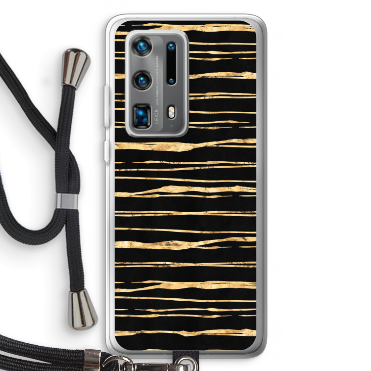 Gouden strepen: Huawei P40 Pro Plus Transparant Hoesje met koord