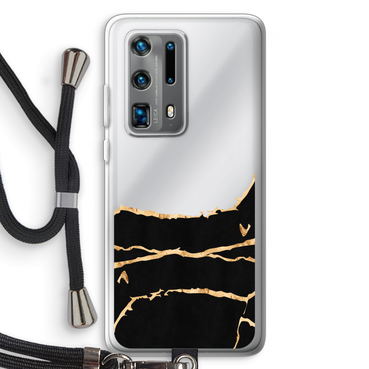 Gouden marmer: Huawei P40 Pro Plus Transparant Hoesje met koord