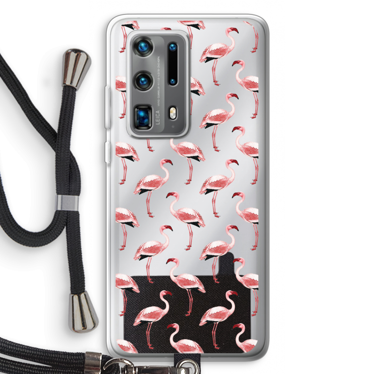 Flamingoprint groen: Huawei P40 Pro Plus Transparant Hoesje met koord